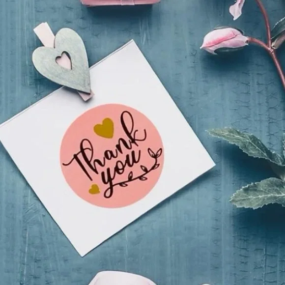 NEW! 100ct. Pink Thank You Stickers, Black Script & Gold Hearts - Picture 4 of 5